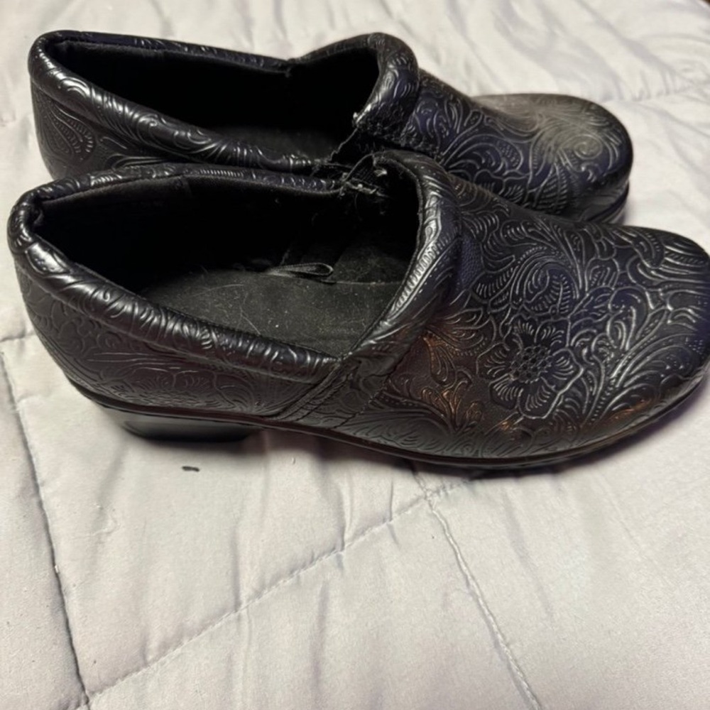 Black Embossed Floral Slip-On Shoes